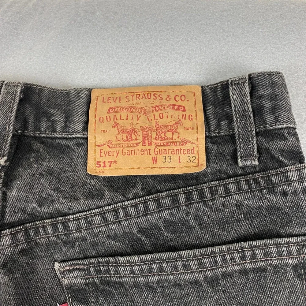 Vintage Levis 517 Bootcut Black Made in USA Denim Jeans 32x31 (Tag 33x32)